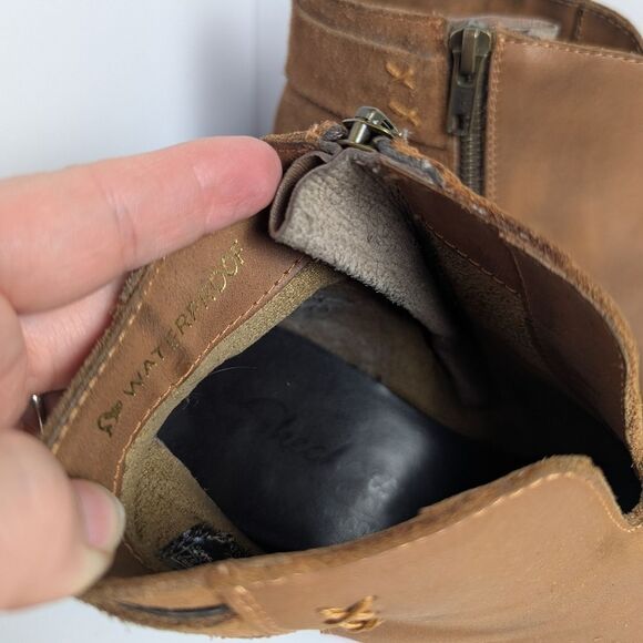 Skechers Waterproof Chesnut Brown Tan Leather Suede Ankle Booties Womens 8 - Picture 6 of 7